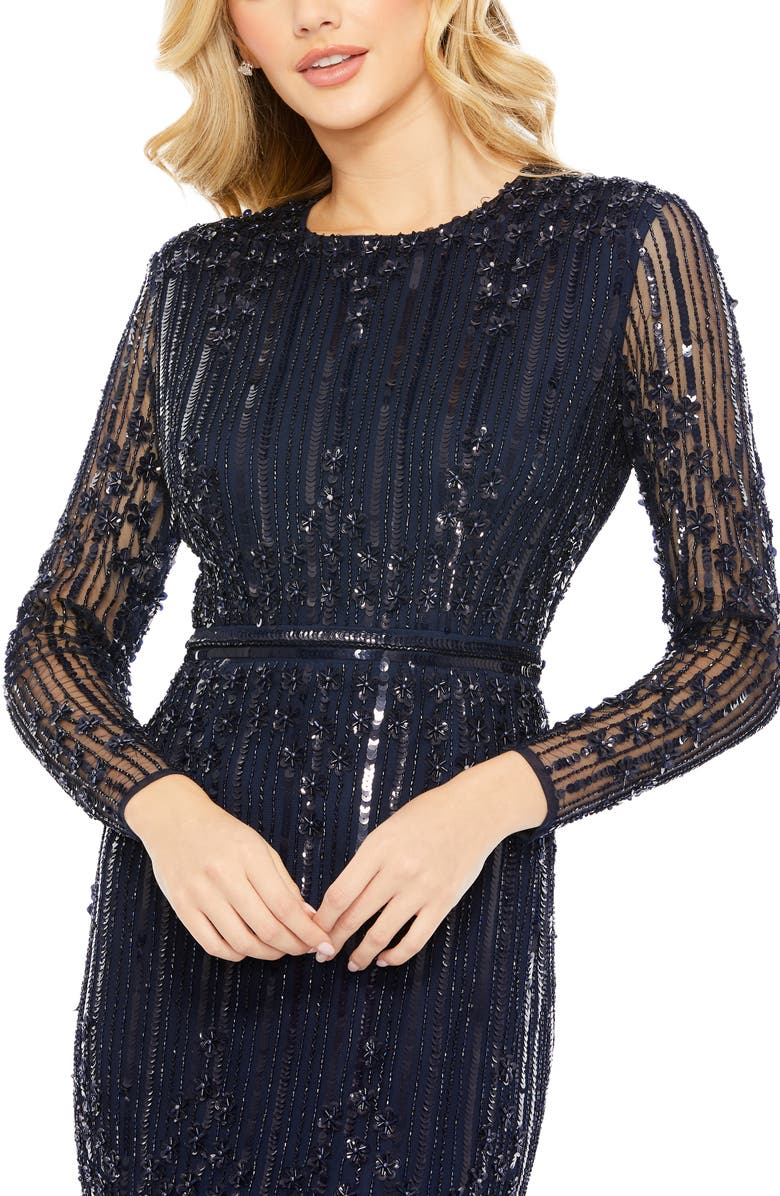 Mac Duggal Sequin Stripe Long Sleeve Column Gown, Alternate, color,