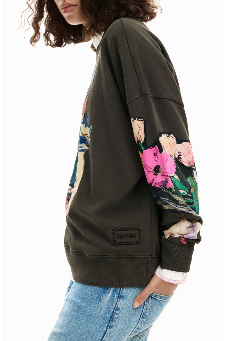 Abstract Floral Cotton Graphic Sweatshirt, Alternate, color, DARK GREY