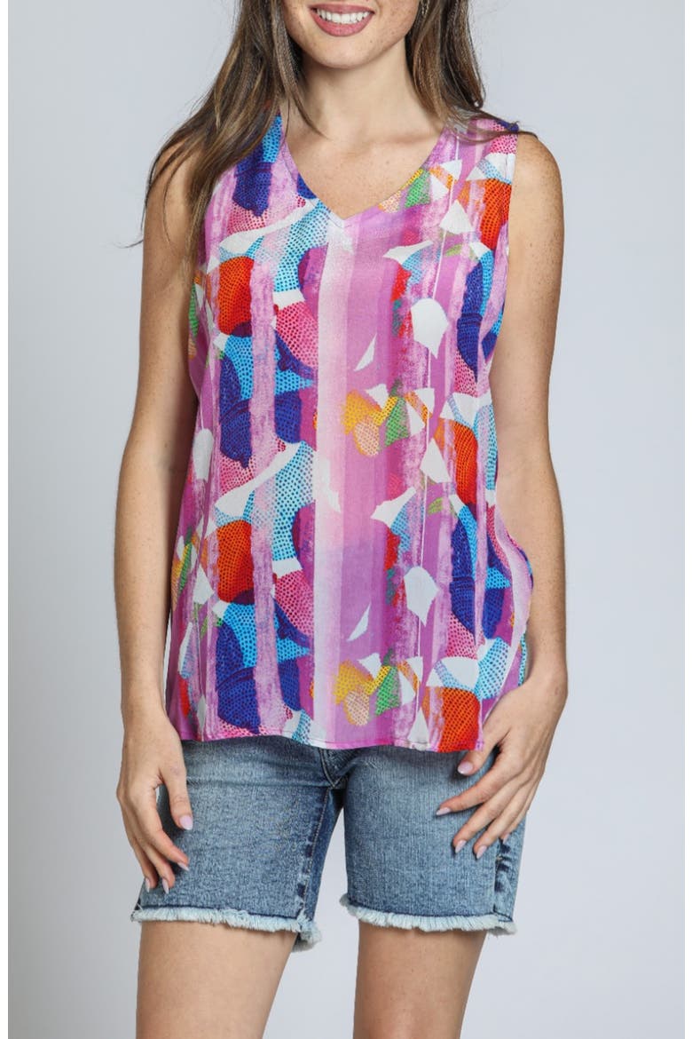 Print V-Neck Tank, Main, color, BLUE/ WHITE