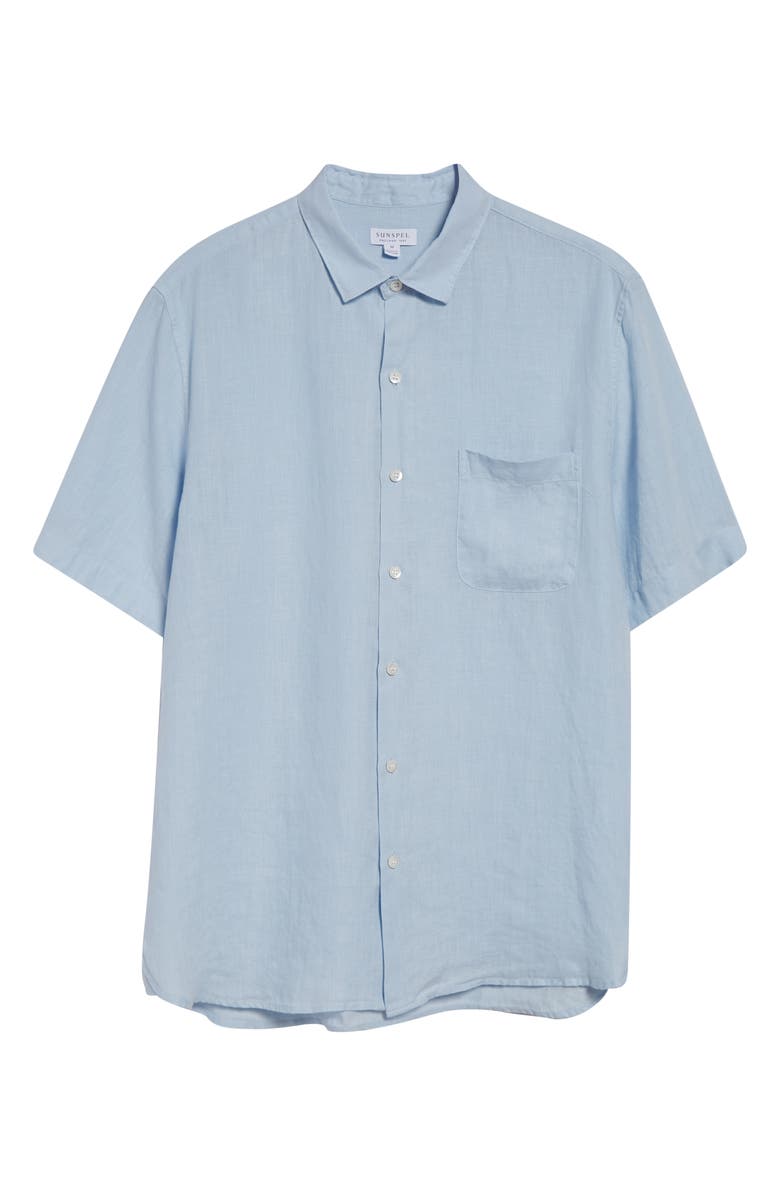 Sunspel Short Sleeve Linen Button-Up Shirt, Alternate, color, Light Blue25