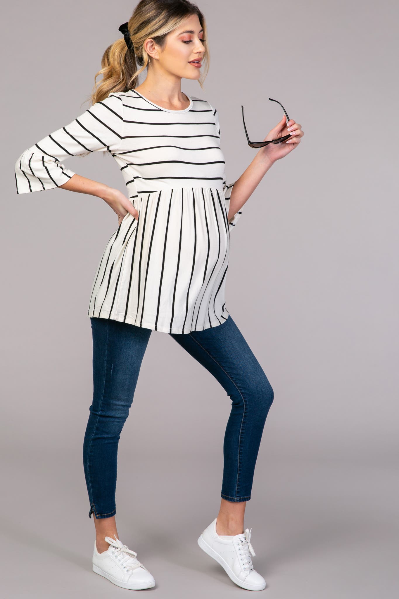 Striped Peplum Ruffle Top