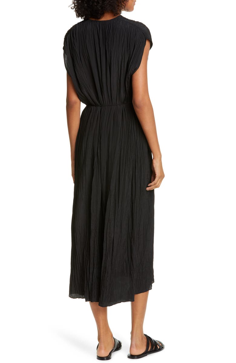 Vince Crinkle Pleat Tie Waist Cap Sleeve Dress, Alternate, color, 