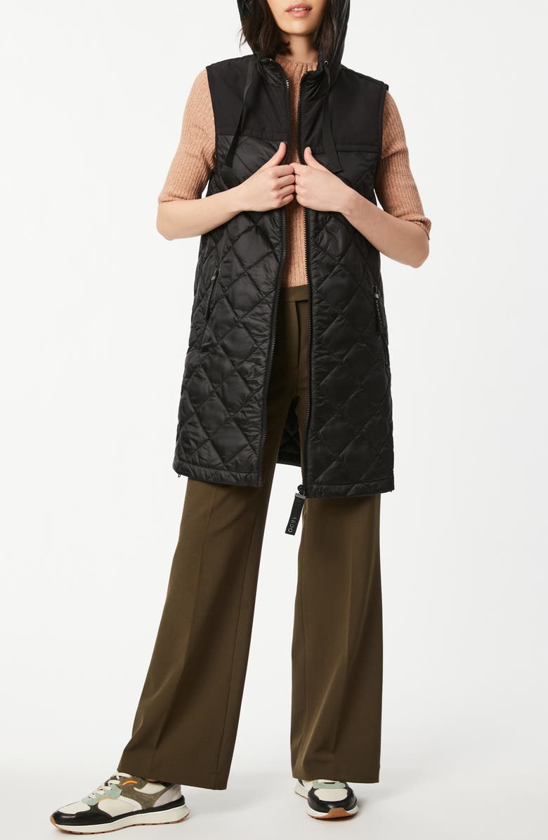 Bernardo Recycled Nylon Quilted Long Vest with Hood, Alternate, color,
