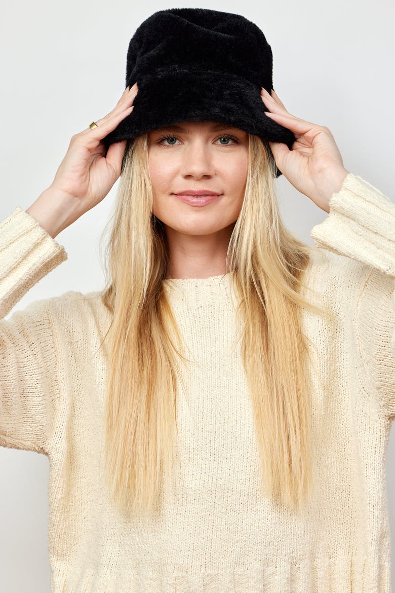 Faux Fur Bucket Hat, Alternate, color, Black