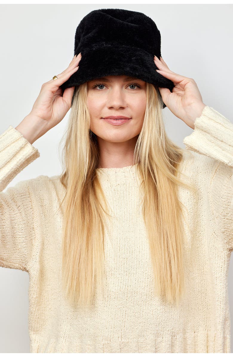 Hat Attack Faux Fur Bucket Hat, Alternate, color, Black