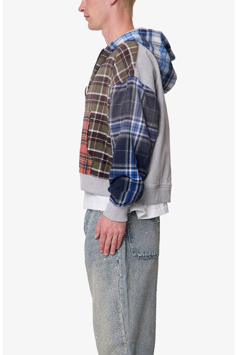 Patchwork Flannel Zip Crop Hoodie, Alternate, color, MULTI