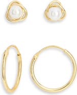 Argento Vivo Sterling Silver Set of 2 Faux Pearl Stud & Hoop Earrings