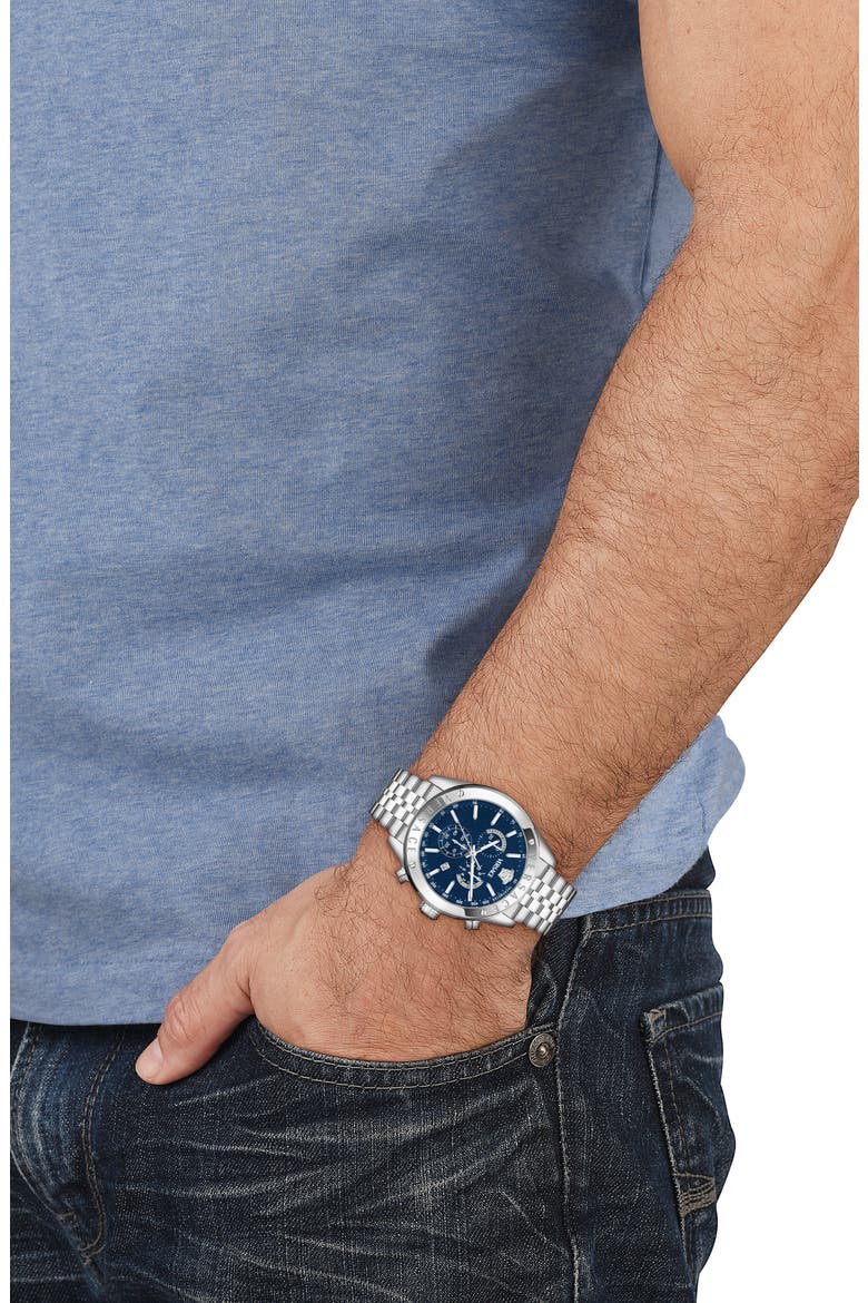 Athletic Chronograph Bracelet Watch, 44mm, Alternate, color, BLUE/ STAINLESS STEEL