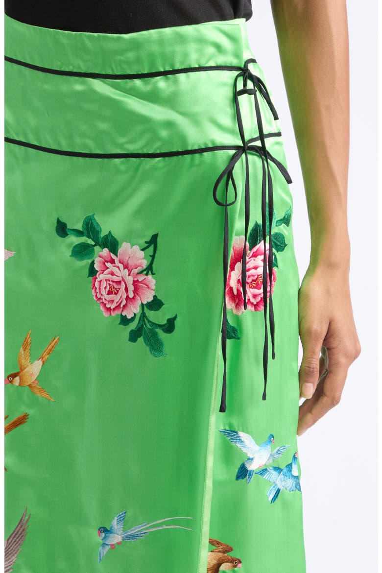 Demi-Couture Reconstituted Embroidered Silk Wrap Skirt, Alternate, color, GREEN