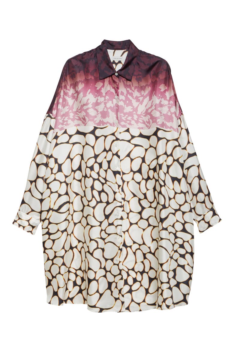 Mixed Print Oversize Silk Shirtdress, Alternate, color, OFF WHITE