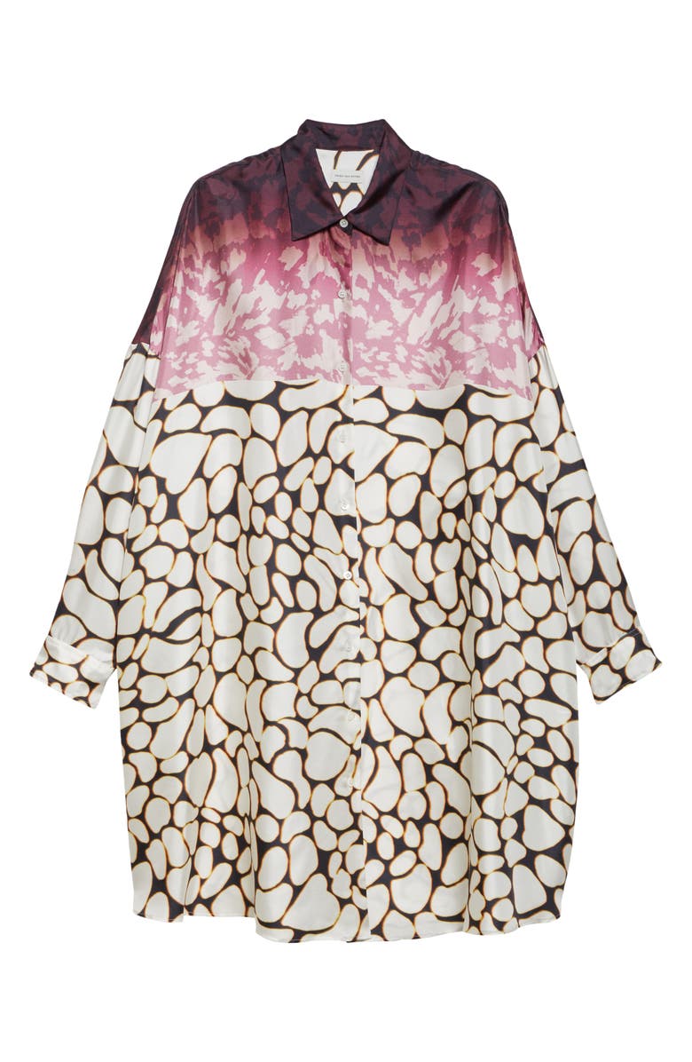 Dries Van Noten Mixed Print Oversize Silk Shirtdress, Alternate, color, Off White