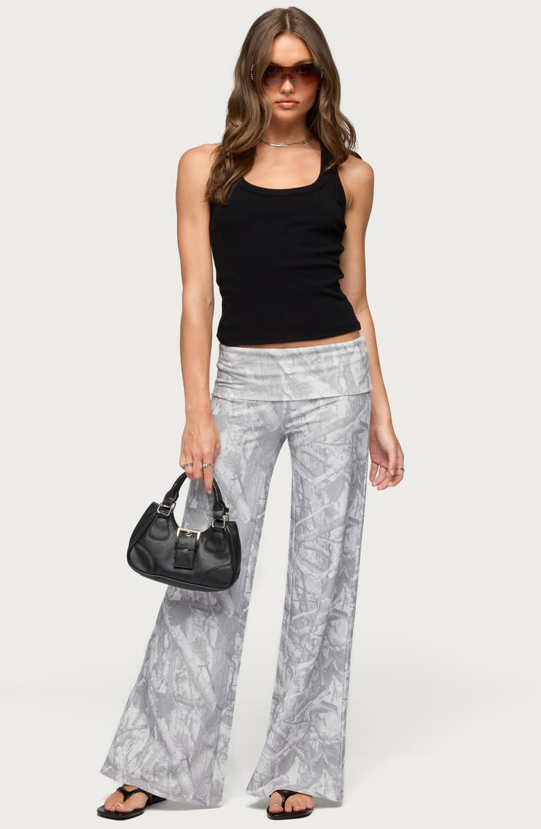 EDIKTED Cammy Camo Wide Leg Foldover Pants, Alternate, color, Gray