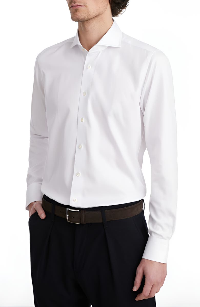 Emanuel Berg Solid White Luxury Cotton Stretch Twill Dress Shirt, Main, color, White