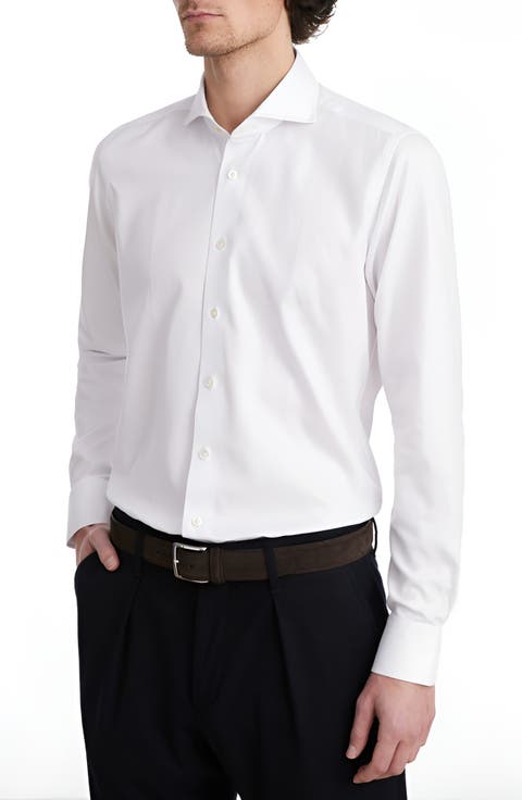 Solid White Luxury Cotton Stretch Twill Dress Shirt