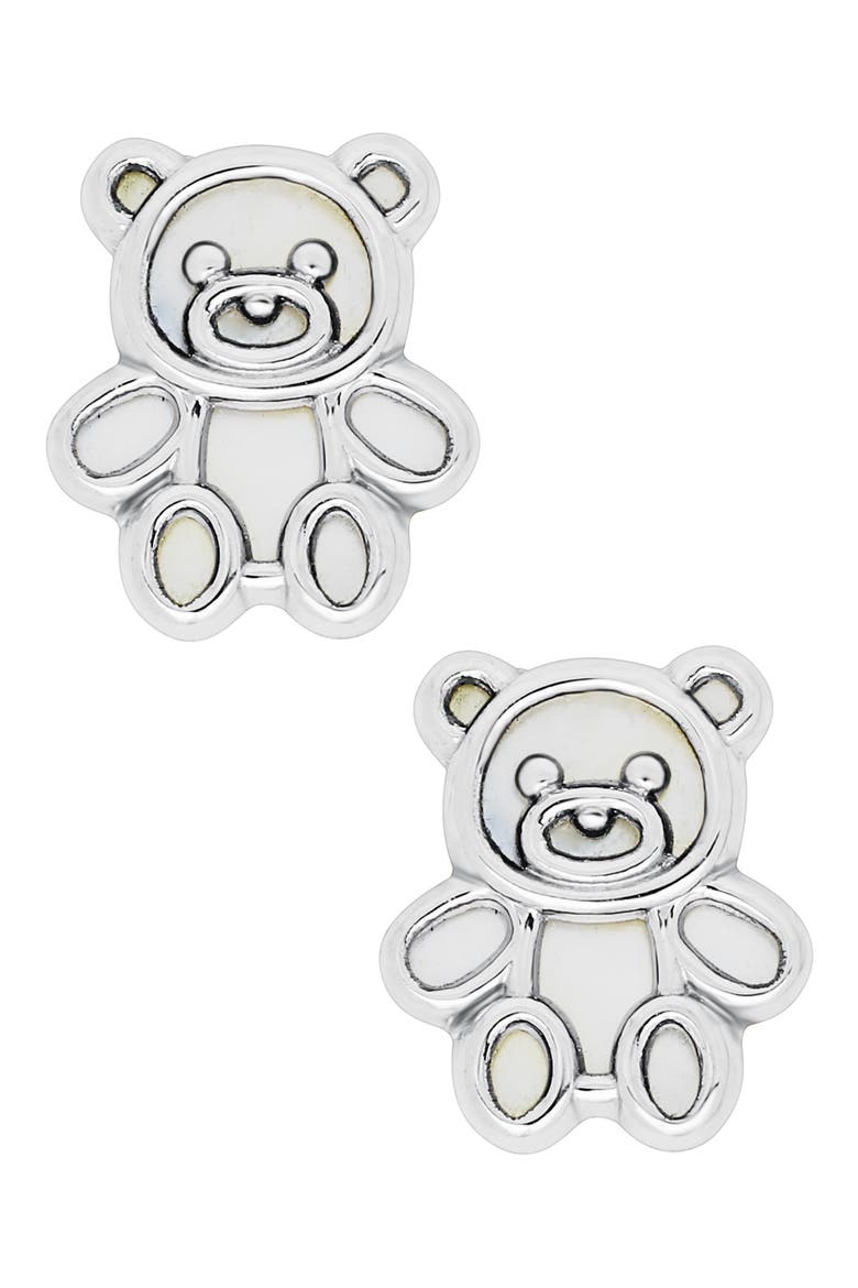 Sterling Silver Teddy Bear Stud Earrings, Main, color, SILVER