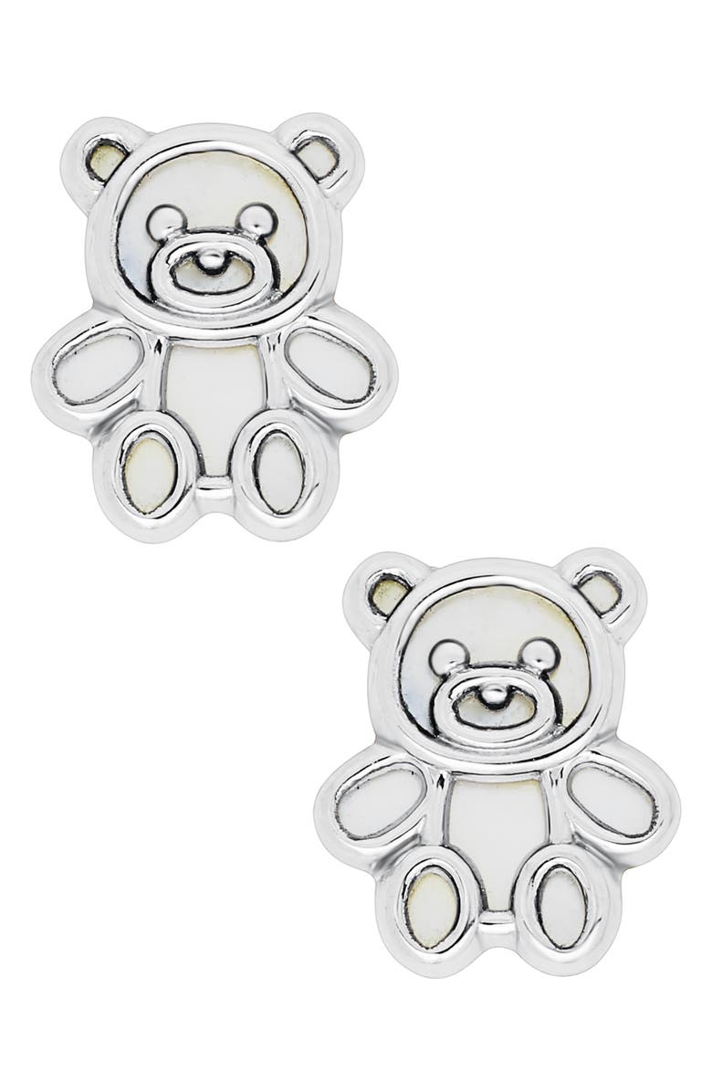 Mignonette Sterling Silver Teddy Bear Stud Earrings, Main, color, Silver