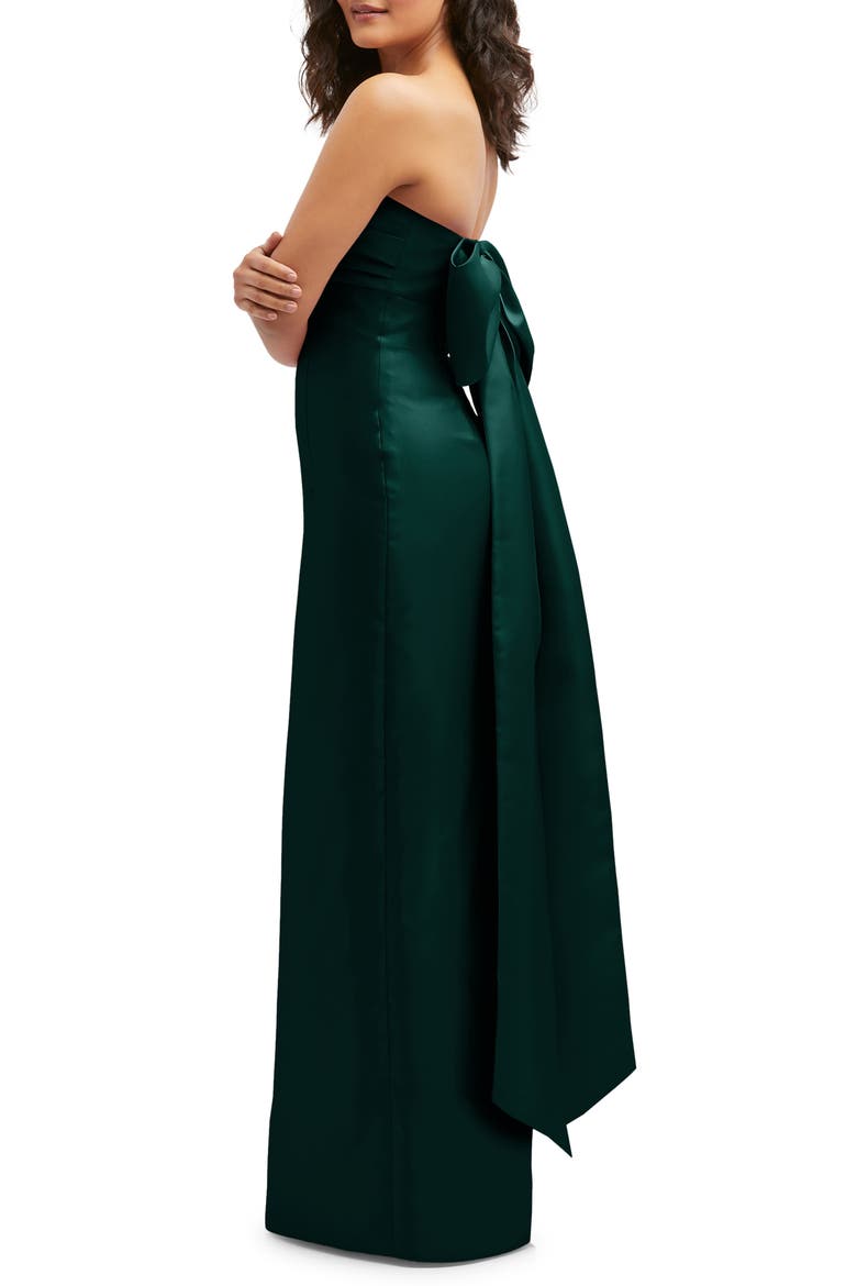 Strapless Bow Back Satin Column Gown, Alternate, color, EVERGREEN