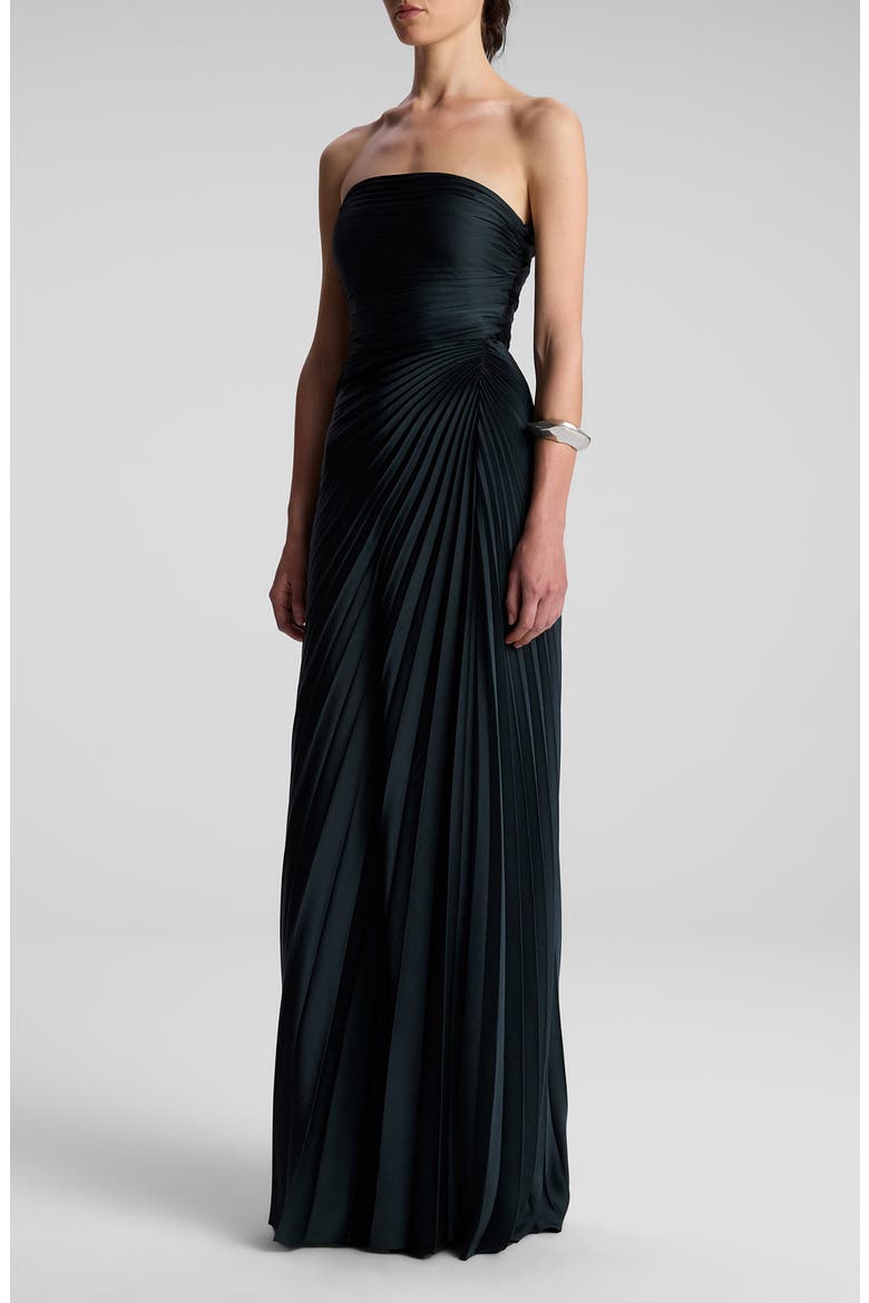 Bianca Pleated Strapless Gown, Alternate, color, FOREST