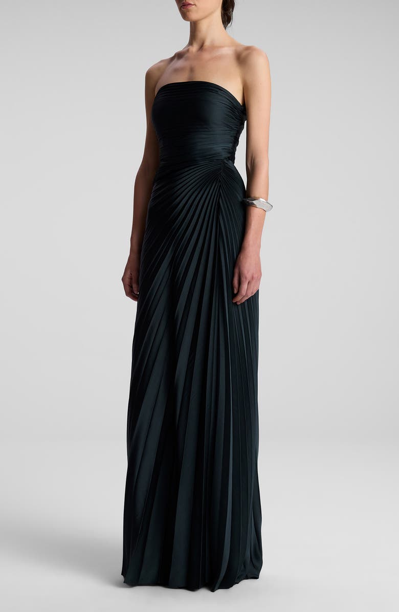 A.L.C. Bianca Pleated Strapless Gown, Alternate, color, Forest