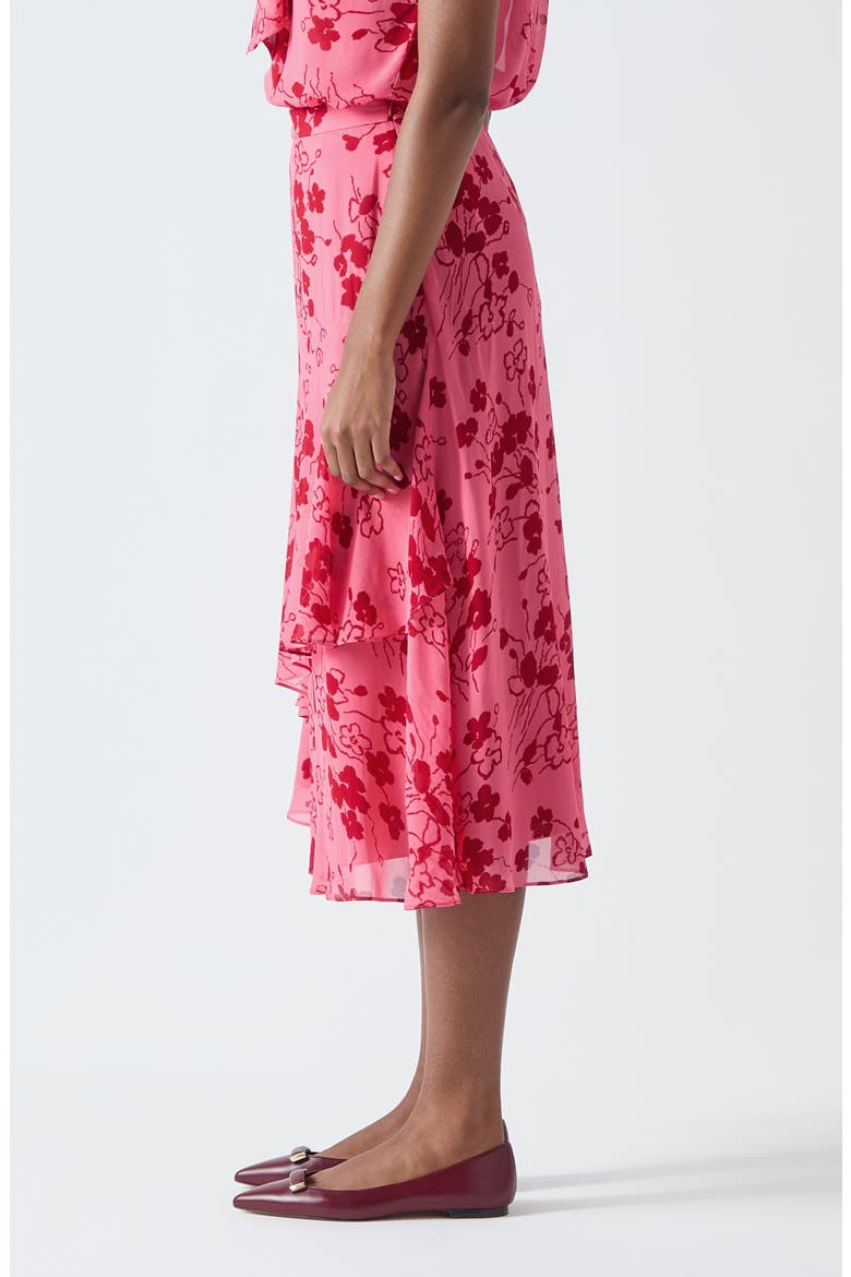 Rhoda Floral Tiered Georgette Midi Skirt, Alternate, color, PINK