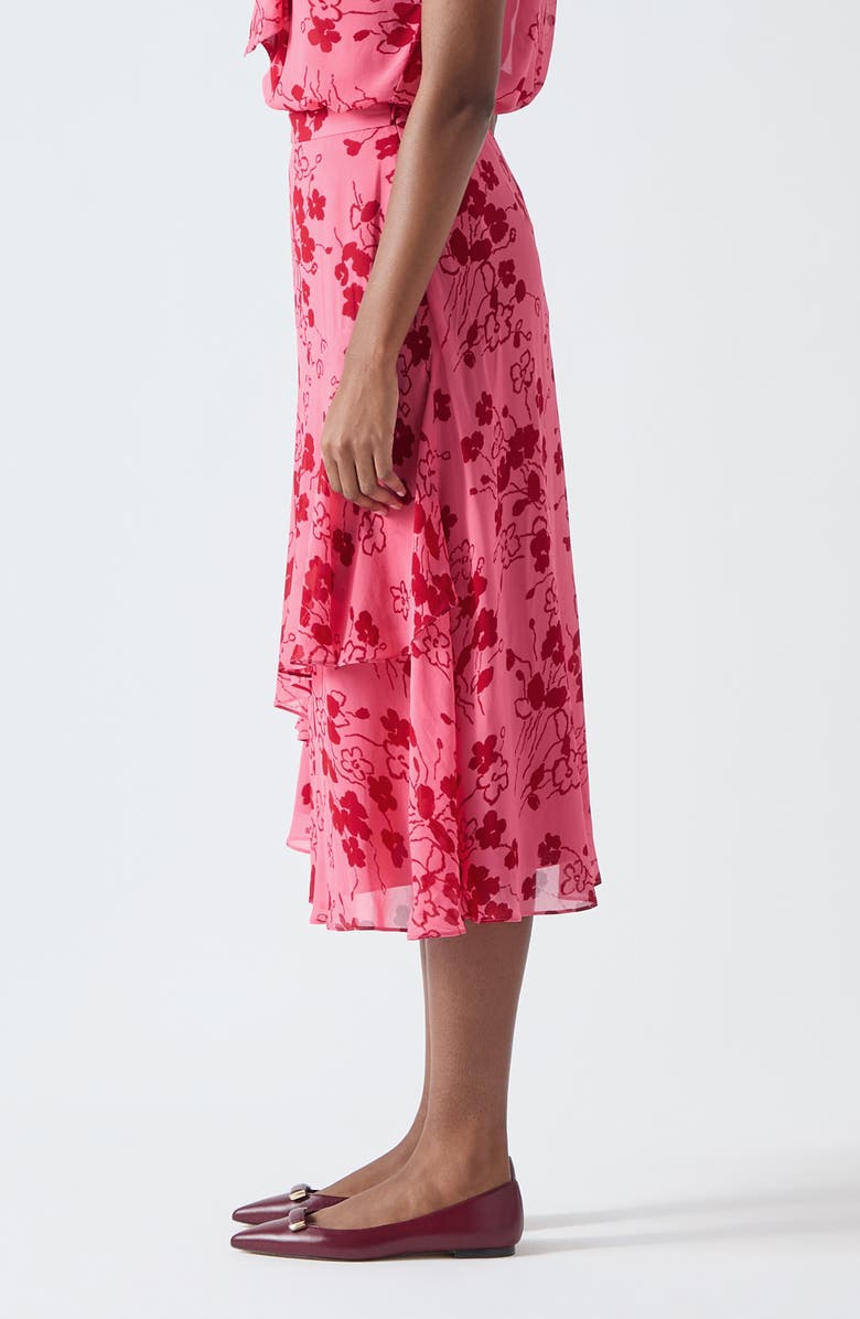 LK Bennett Rhoda Floral Tiered Georgette Midi Skirt, Alternate, color, Pink