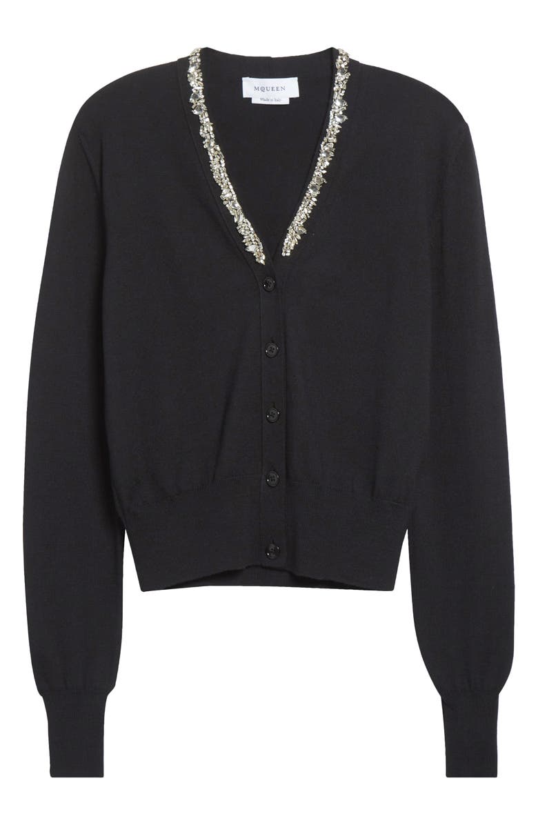 McQueen Crystal Stencil Wool Cardigan, Alternate, color, Black/ Crystal