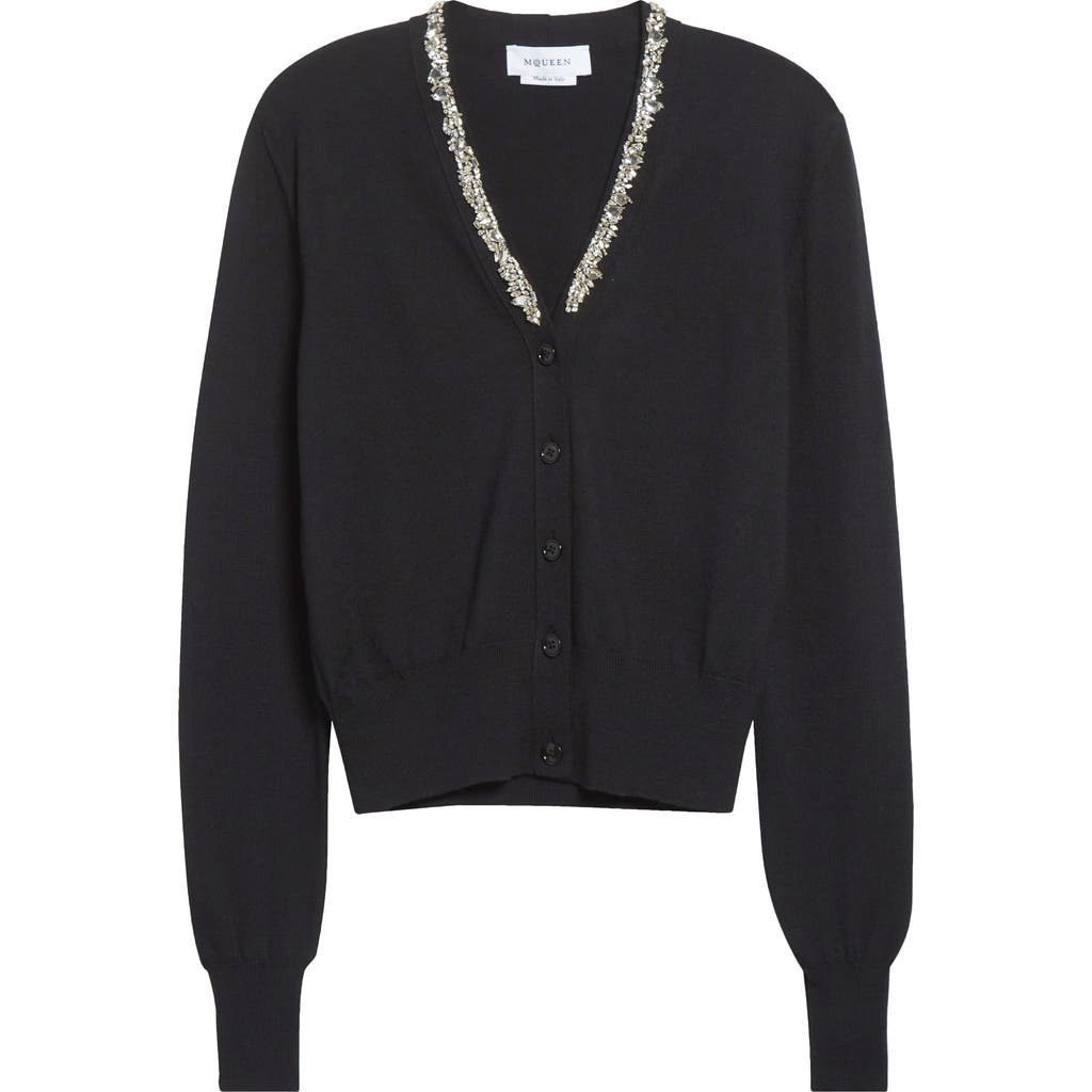 Alexander Mcqueen Mcqueen Crystal Stencil Wool Cardigan In Multi