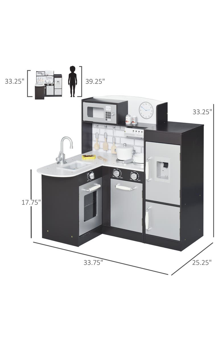 Qaba Kids Play Kitchen Set Pretend Wooden Cooking Toy Set, Alternate, color, Black