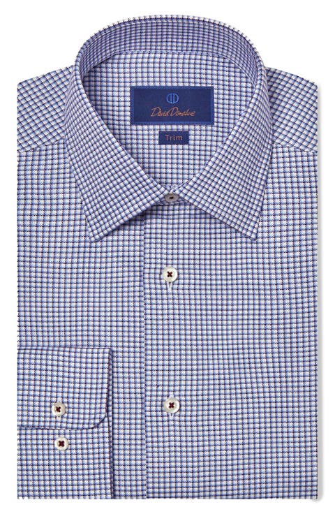 Trim Fit Shadow Check Cotton Dress Shirt
