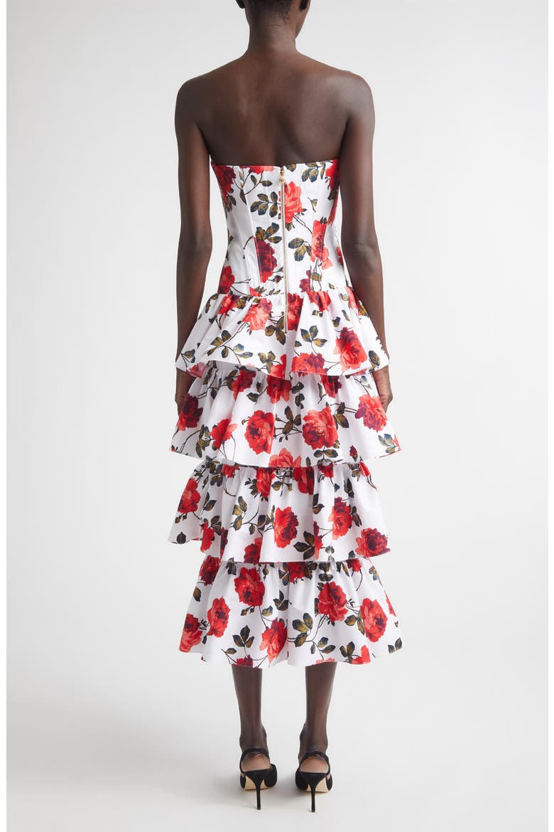 Rose Print Tiered Ruffle Convertible Stretch Cotton Poplin Dress, Alternate, color, WHITE MULTI