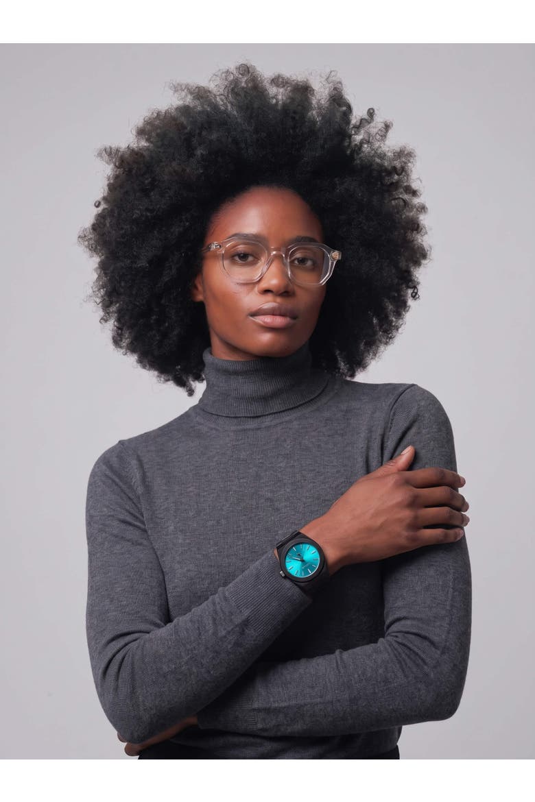 Elevate Link Maldives Swiss Bracelet Link Watch, 42MM, Alternate, color, Obsidian Black/Aqua