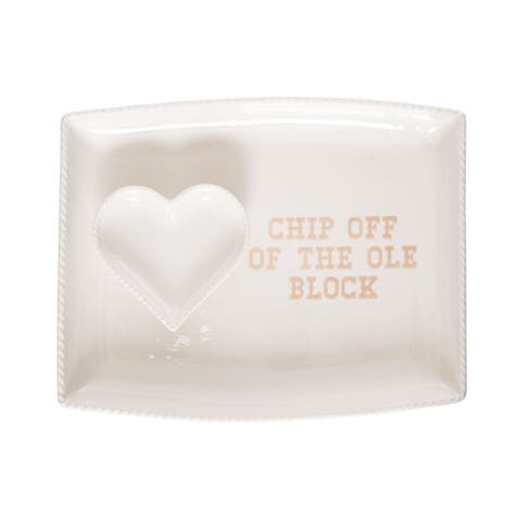 Heart/Chip Platter & Bowl Set of 2 Ceramic White