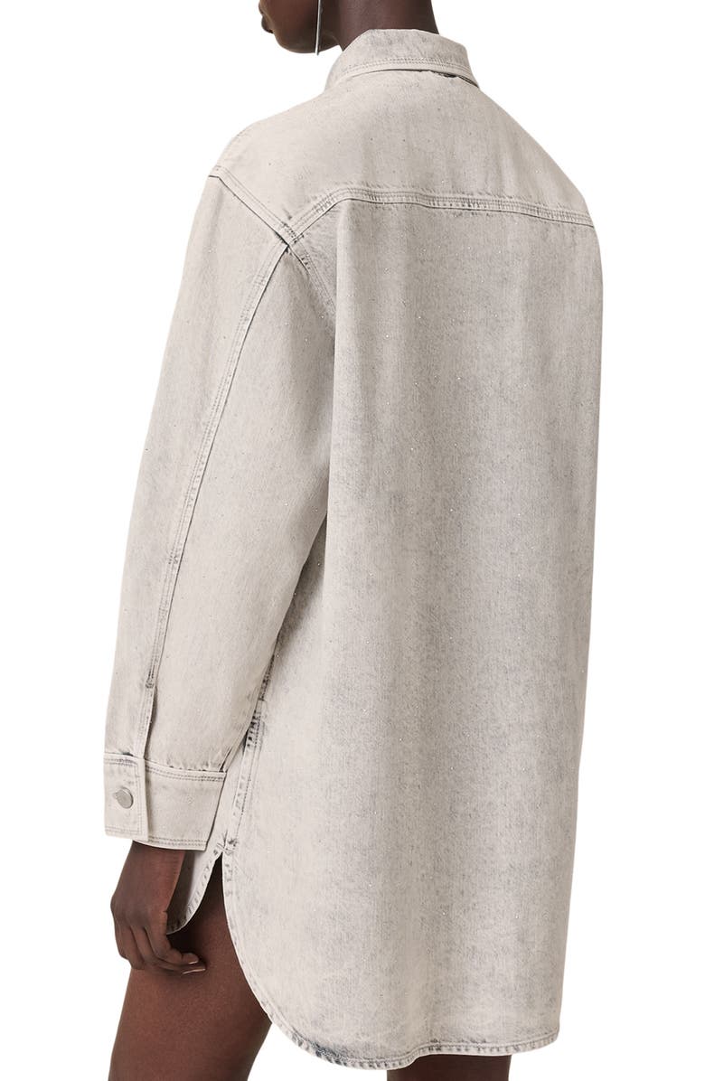 AllSaints Faye Sparkle Embellished Long Sleeve Shacket Minidress, Alternate, color, Snow Grey