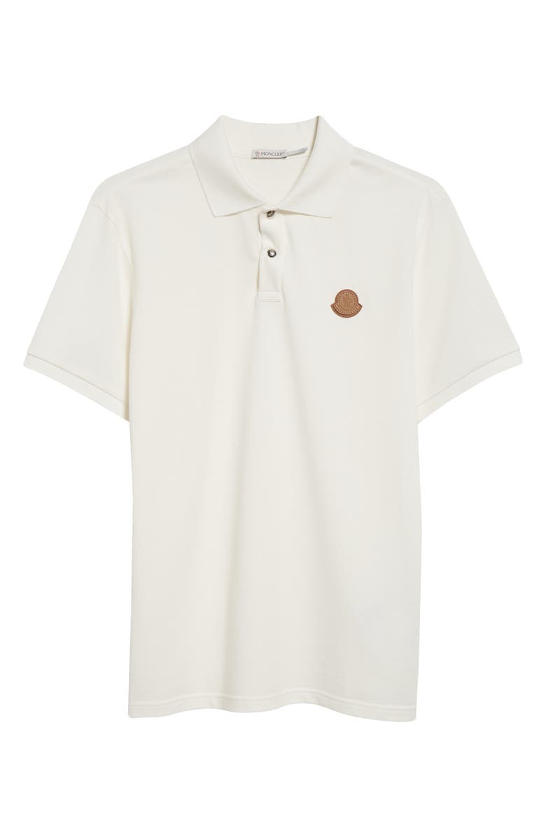Moncler Logo Snap Placket Cotton Polo, Alternate, color, Bright White