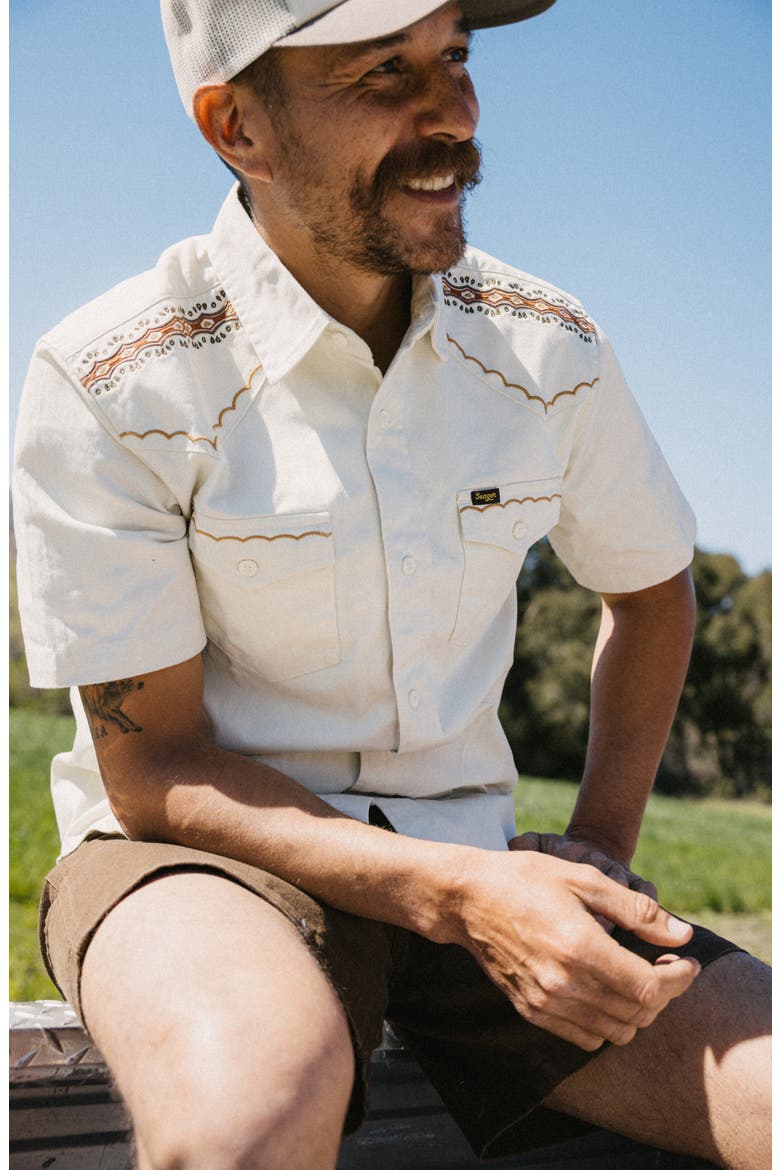 Amarillo Short Sleeve Cotton Twill Button-Up Shirt, Alternate, color, WHITE WASH
