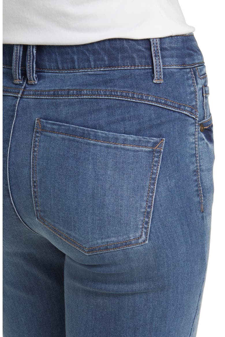 'Ab'Solution Tacked Cuff High Waist Boyfriend Jeans, Alternate, color, MID BLUE