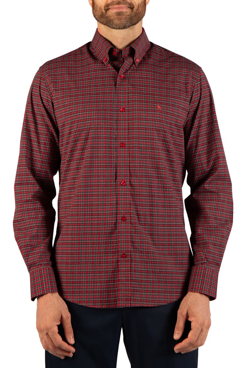 Holiday Mini Tartan Long Sleeve Button Down Shirt, Main, color, RED
