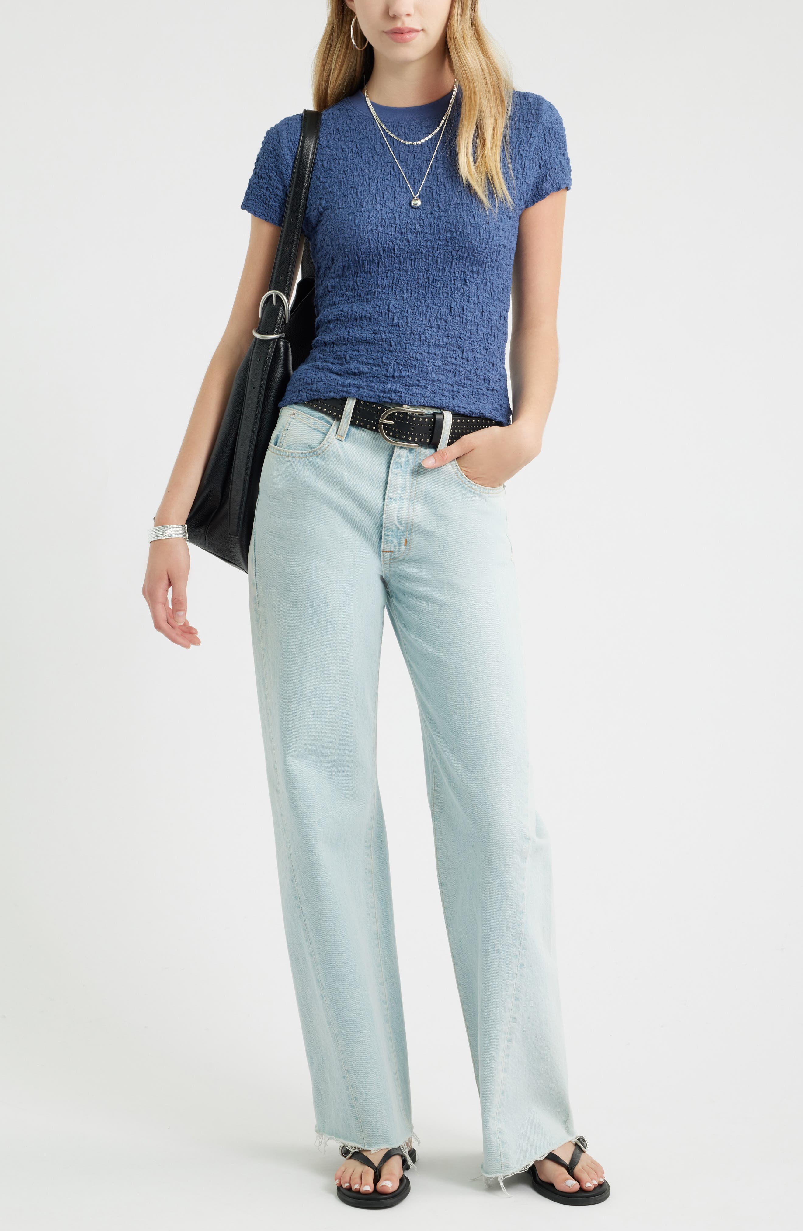 Treasure & Bond Crinkle Knit Crewneck Top (Women) | Nordstromrack