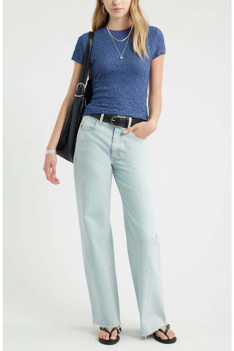 Crinkle Knit Crewneck Top, Alternate, color, BLUE INDIGO