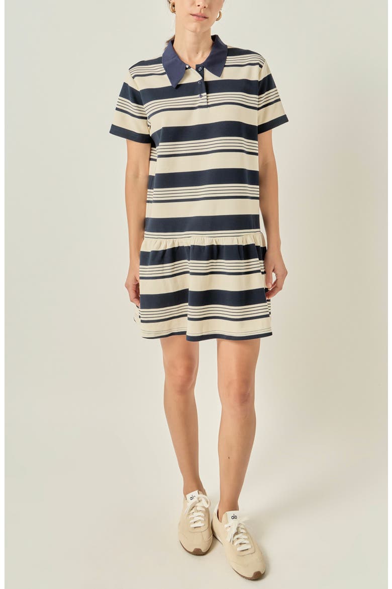 Striped Polo Minidress, Alternate, color, NAVY/ CREAM