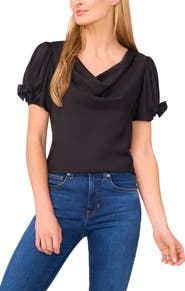 CeCe Bow Sleeve Cowl Neck Satin Charmeuse Top