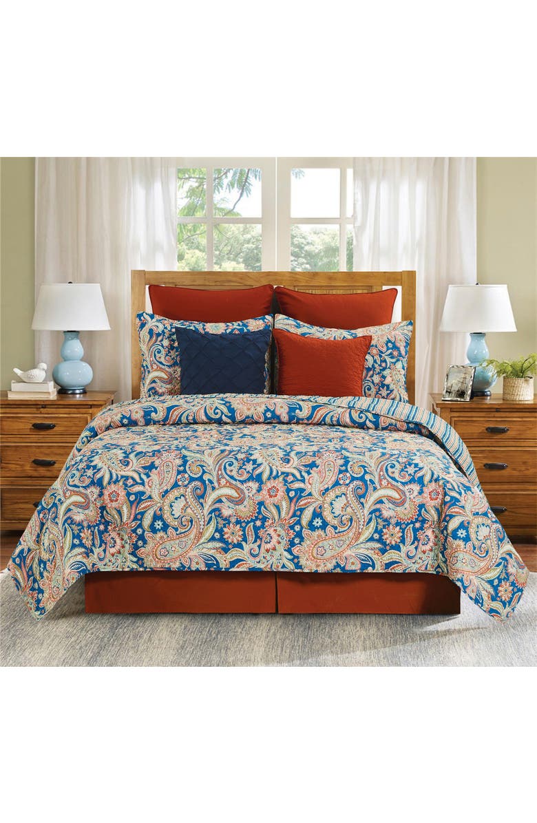 C&F Home Marla Damask Cotton Quilt Set - Reversible and Machine Washable, Alternate, color, Blue