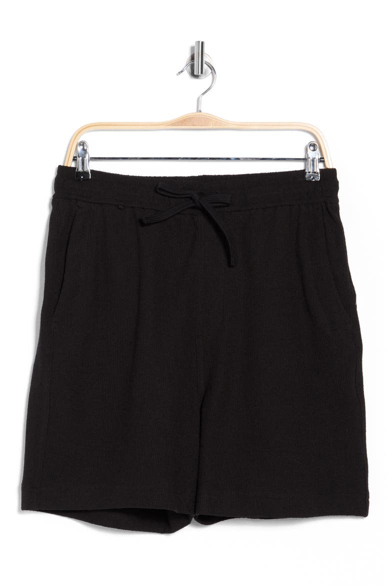 Textured Cotton Blend Drawstring Shorts, Alternate, color, BLACK