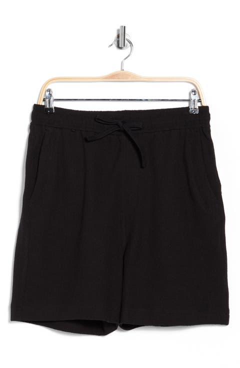 Textured Cotton Blend Drawstring Shorts