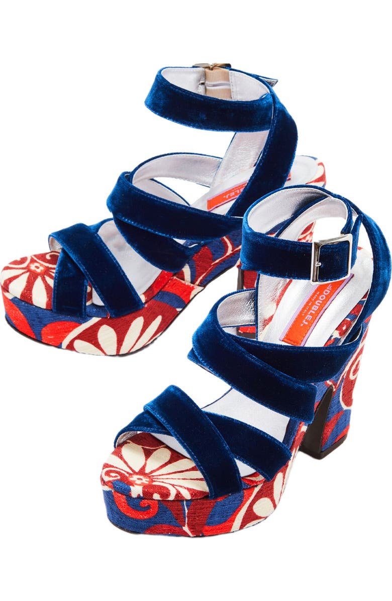 La DoubleJ Medal Wedge Moonflower Navy, Alternate, color, Moonflower Navy