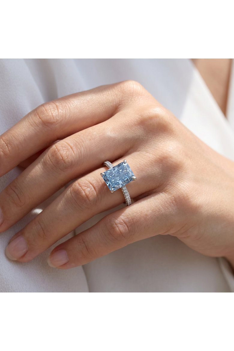 4.44Ct Fancy Blue Radiant Cut Diamond Engagement Ring 14k Gold Lab Grown, Alternate, color, 14k White Gold