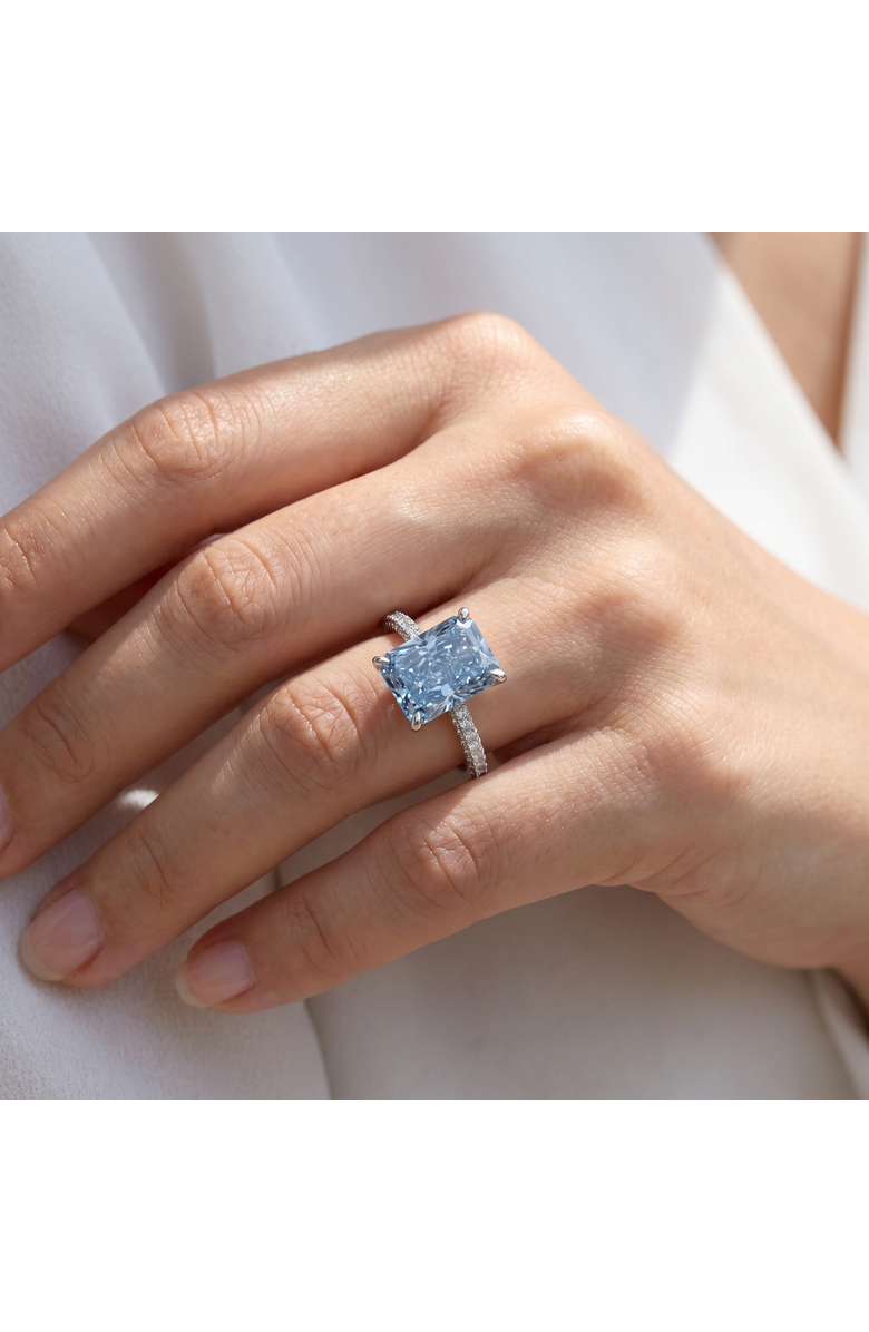 Bliss Diamond 4.44Ct Fancy Blue Radiant Cut Diamond Engagement Ring 14k Gold Lab Grown, Alternate, color, 14K White Gold