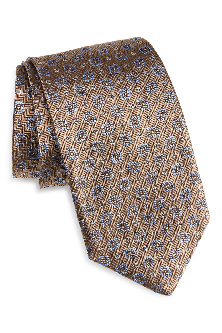 Geometric Jacquard Silk Herringbone Tie, Main, color, CHOCOLATE