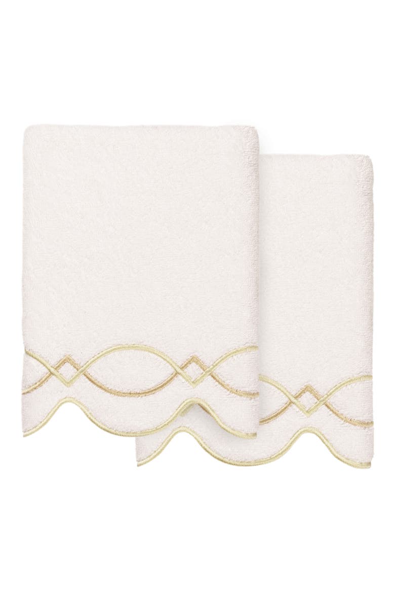 Diamond Chain Scallop Set of 2 Hand Towels, Main, color, WHITE/ BEIGE