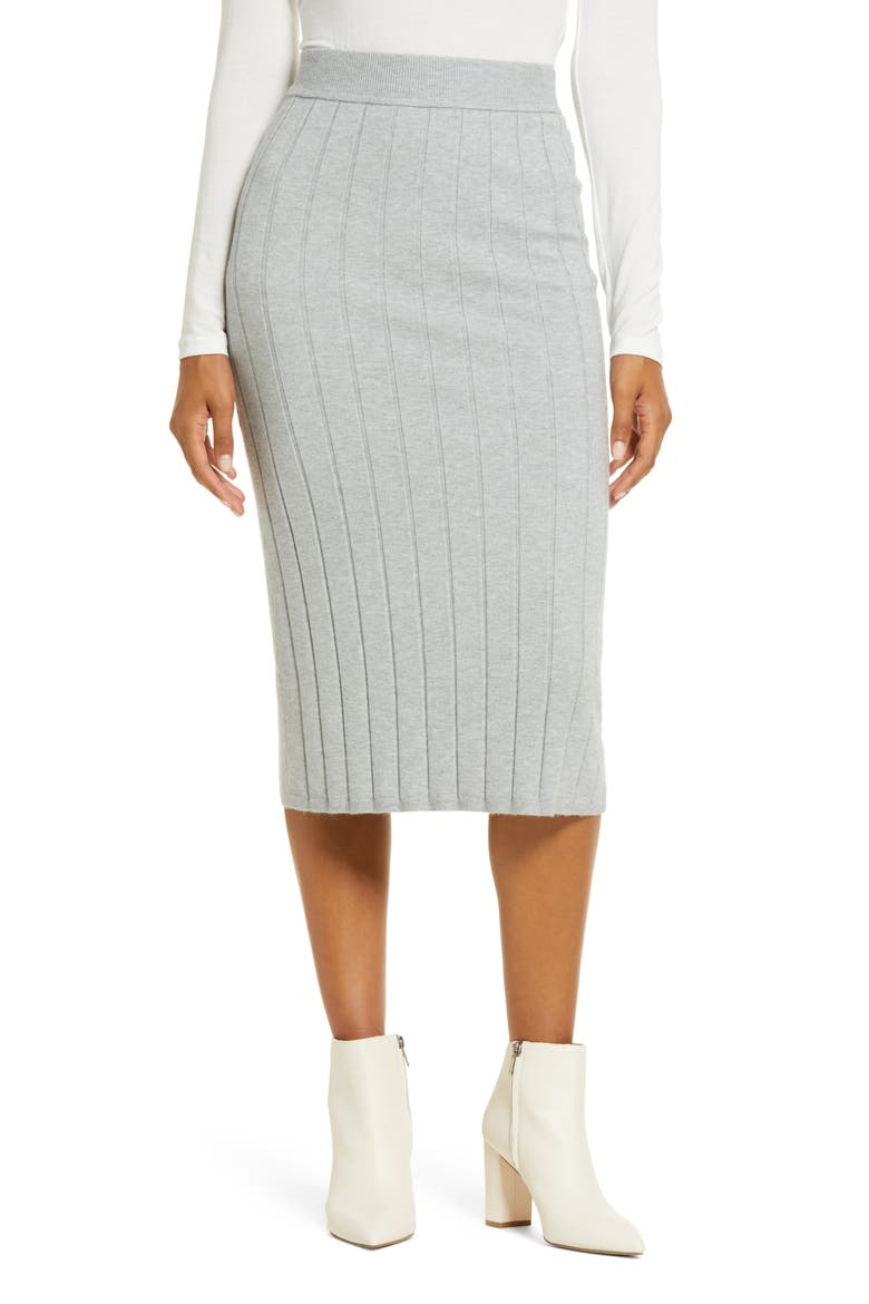 Easy Ribbed Midi Sweater Skirt, Main, color, GREY HEATHER
